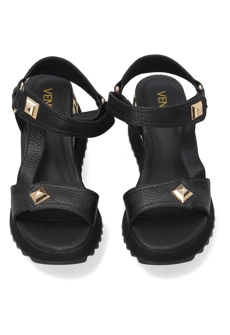 Sandale wedge din piele naturala cu velcro,