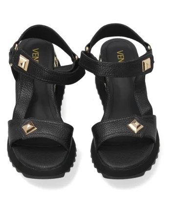 Sandale wedge din piele naturala cu velcro,