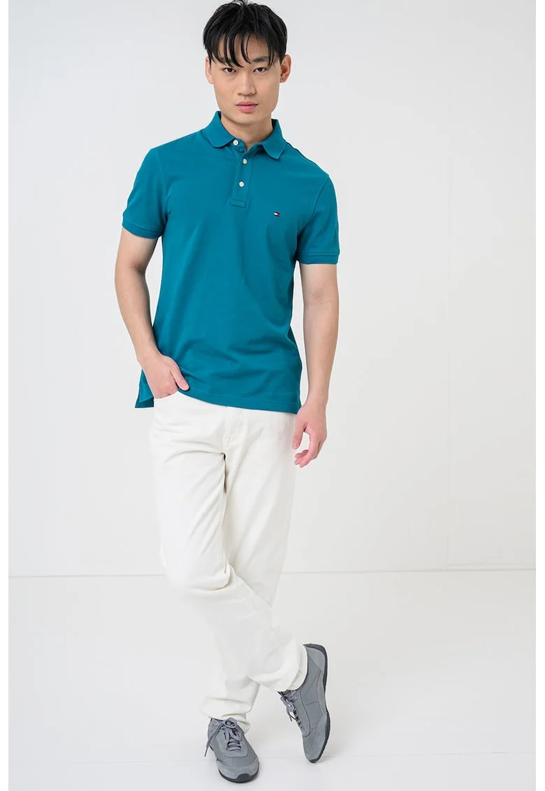 Tricou polo slim fit din amestec de bumbac organic 1985, Verde smarald