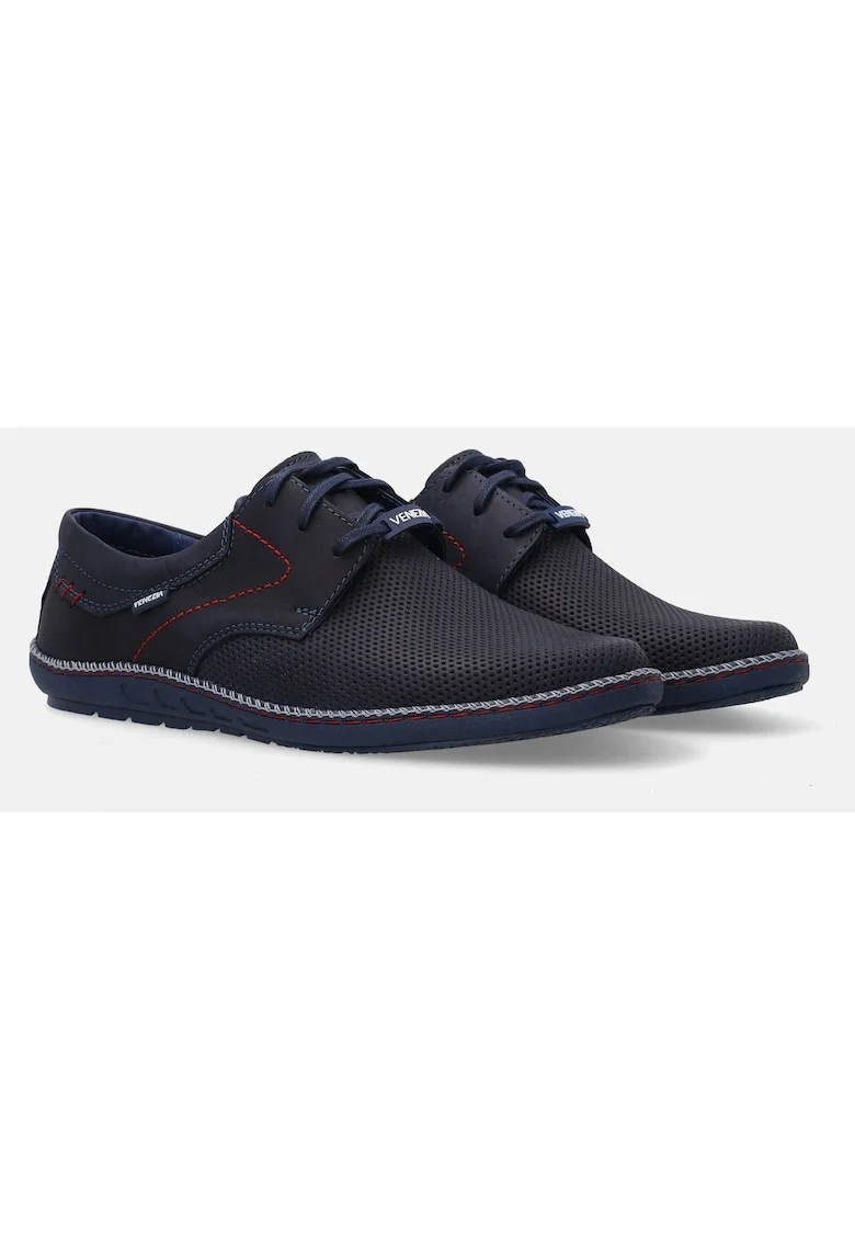 Pantofi casual din piele nabuc cu perforatii