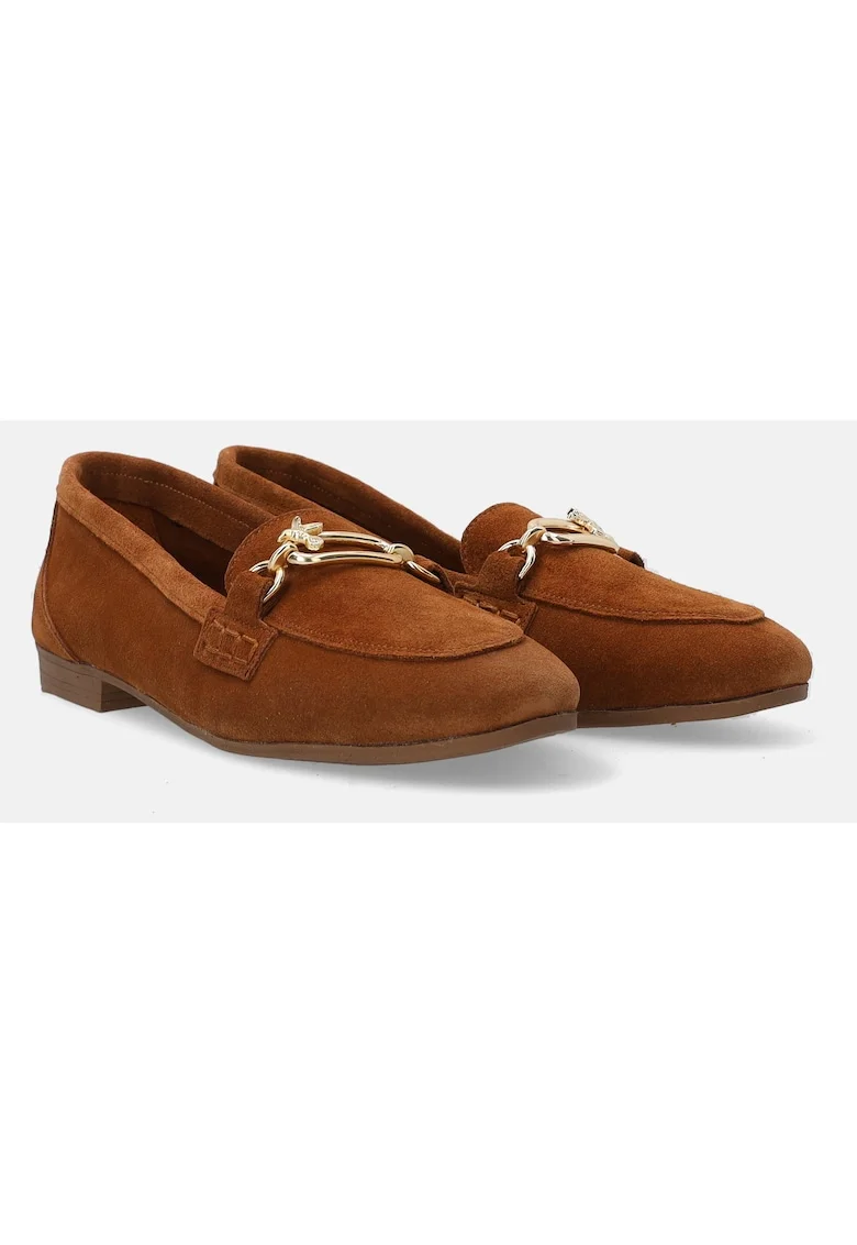 Pantofi loafer din piele intoarsa cu detaliu metalic decorativ