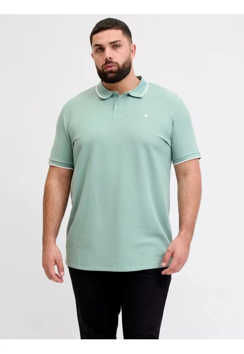 Plus Tricou polo barbati big sizes, cu logo, Regular fit, Verde deschis