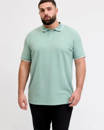 Plus Tricou polo barbati big sizes, cu logo, Regular fit, Verde deschis