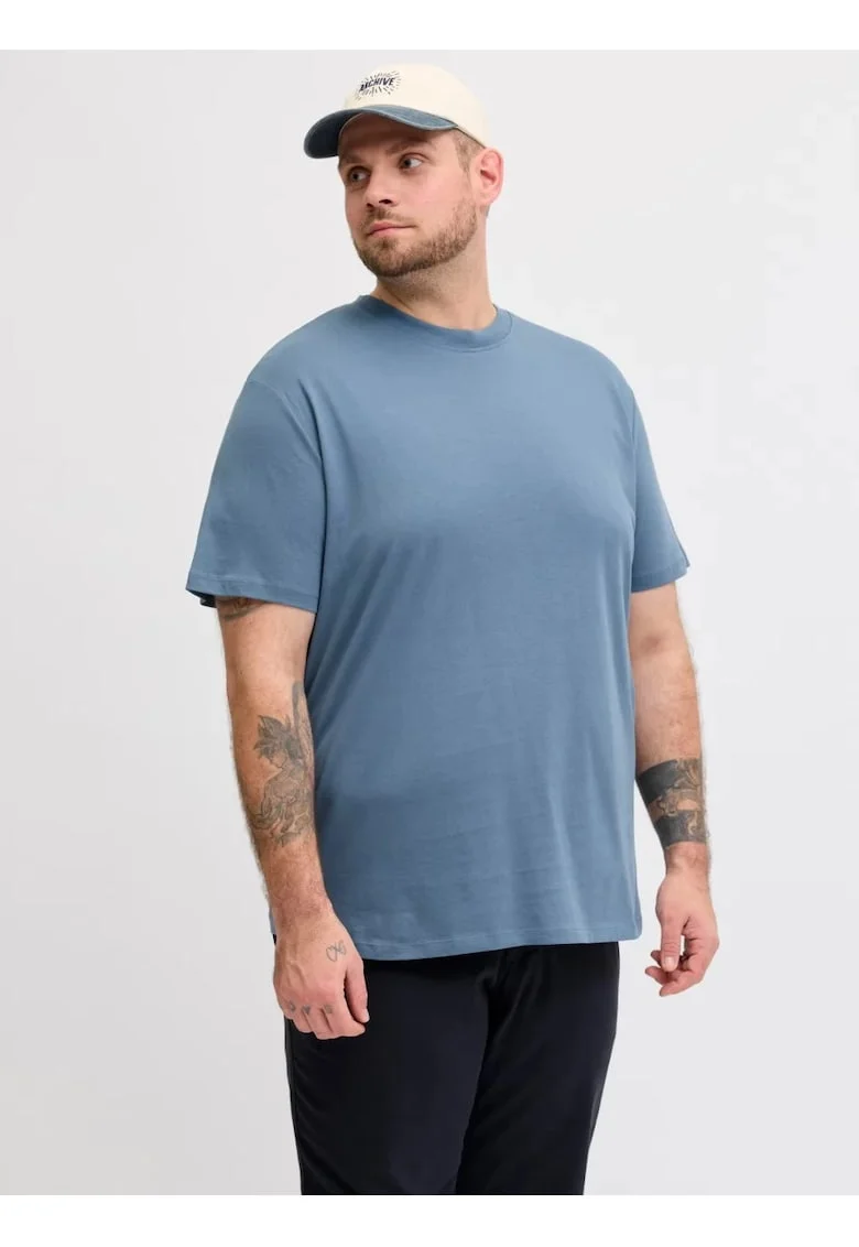 Plus Tricou simplu barbati big sizes, Bradley, decolteu la baza gatului, Albastru