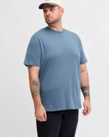 Plus Tricou simplu barbati big sizes, Bradley, decolteu la baza gatului, Albastru