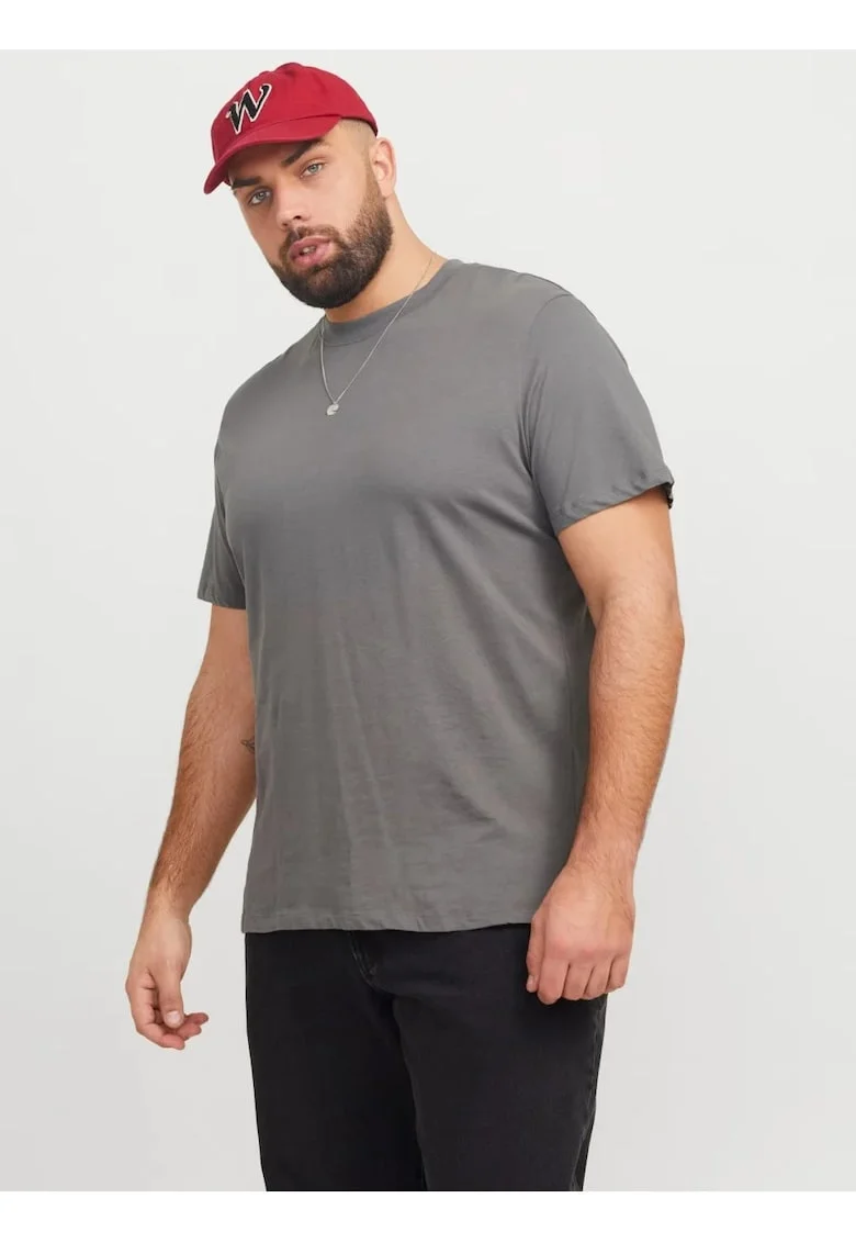 Plus Tricou simplu barbati big sizes, Bradley, decolteu la baza gatului, Gri