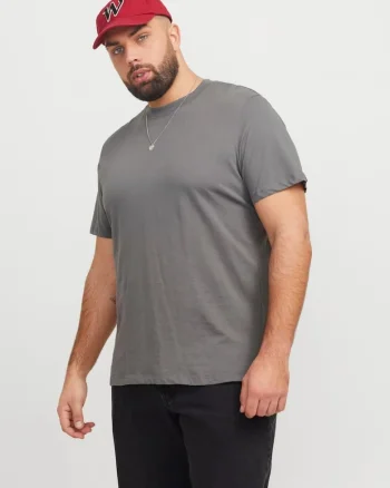 Plus Tricou simplu barbati big sizes, Bradley, decolteu la baza gatului, Gri