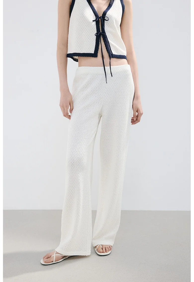 Pantaloni tricotati cu talie elastica, Alb murdar