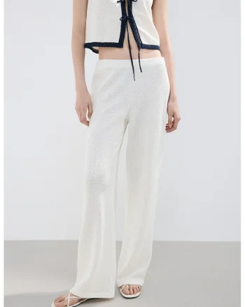 Pantaloni tricotati cu talie elastica, Alb murdar
