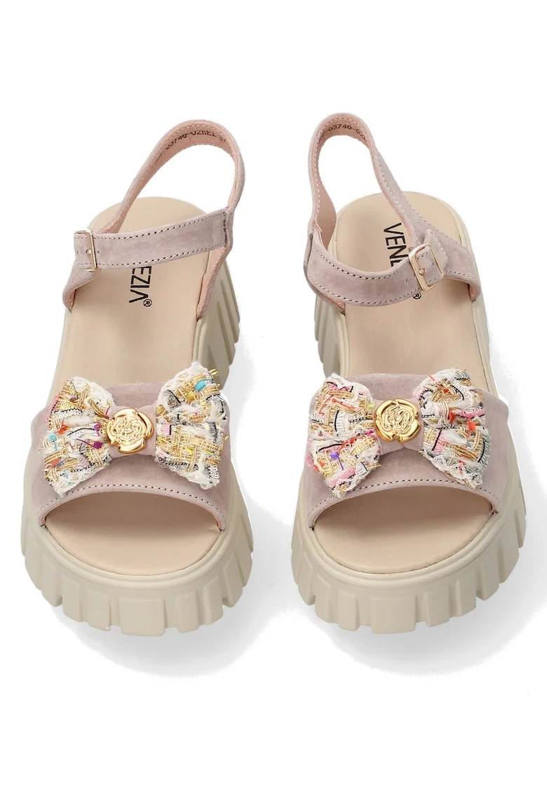 Sandale demi-wedge din piele intoarsa