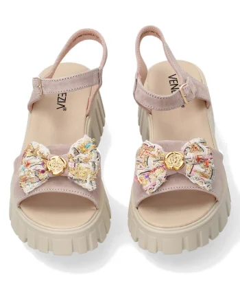 Sandale demi-wedge din piele intoarsa