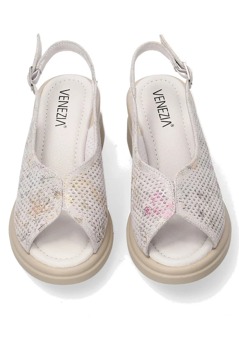 Sandale cu talpa wedge din piele intoarsa