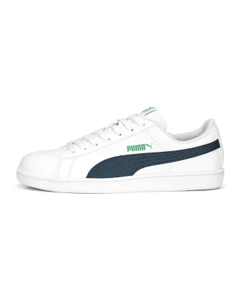 Pantofi sport de piele ecologica cu detalii logo, Alb/Albastru inchis