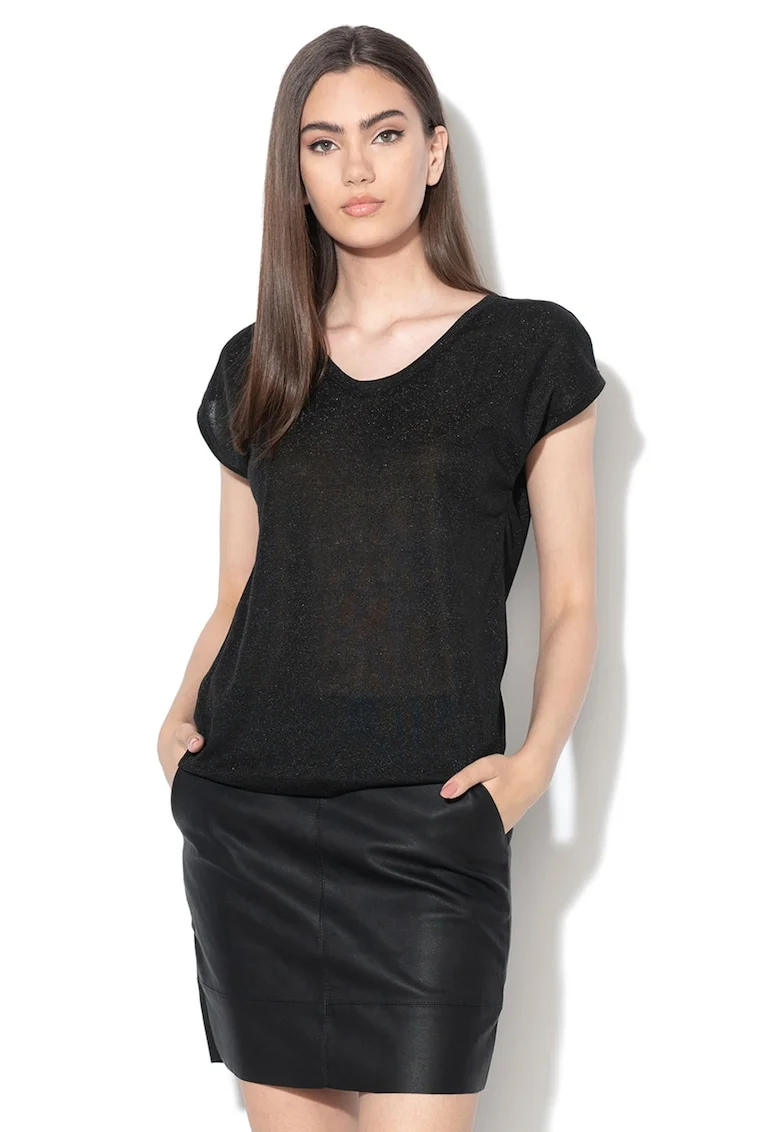 Tricou cu decolteu in V Silvery, Negru