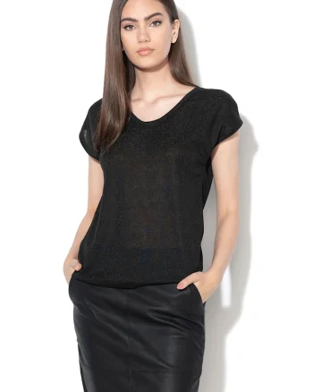 Tricou cu decolteu in V Silvery, Negru