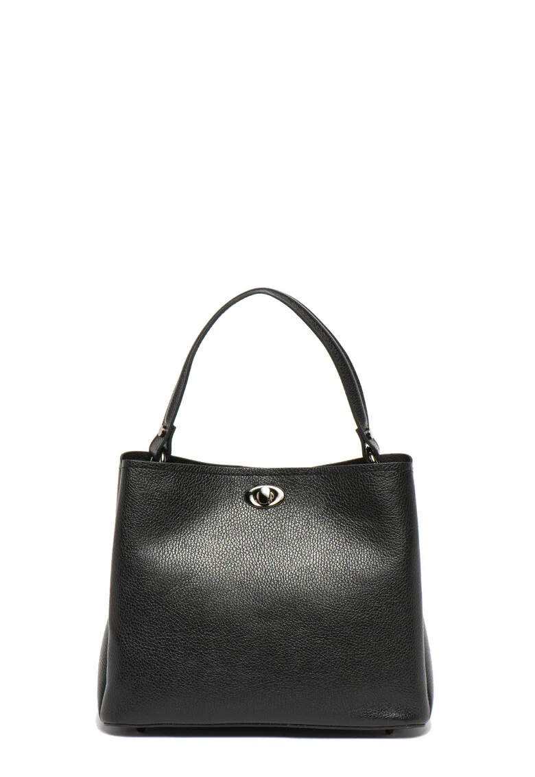 Geanta tote de piele cu bareta detasabila, Negru