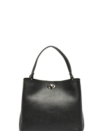 Geanta tote de piele cu bareta detasabila, Negru
