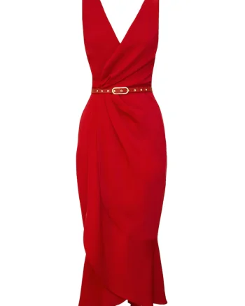 Rochie midi petrecuta cu decolteu cache-coeur Fame, Rosu