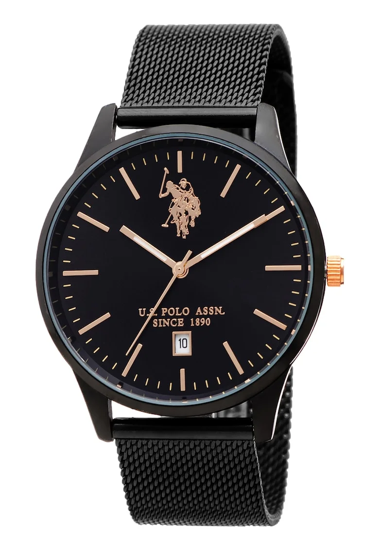 Ceas quartz cu o bratara cu model plasa, Negru