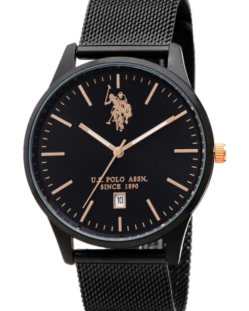 Ceas quartz cu o bratara cu model plasa, Negru