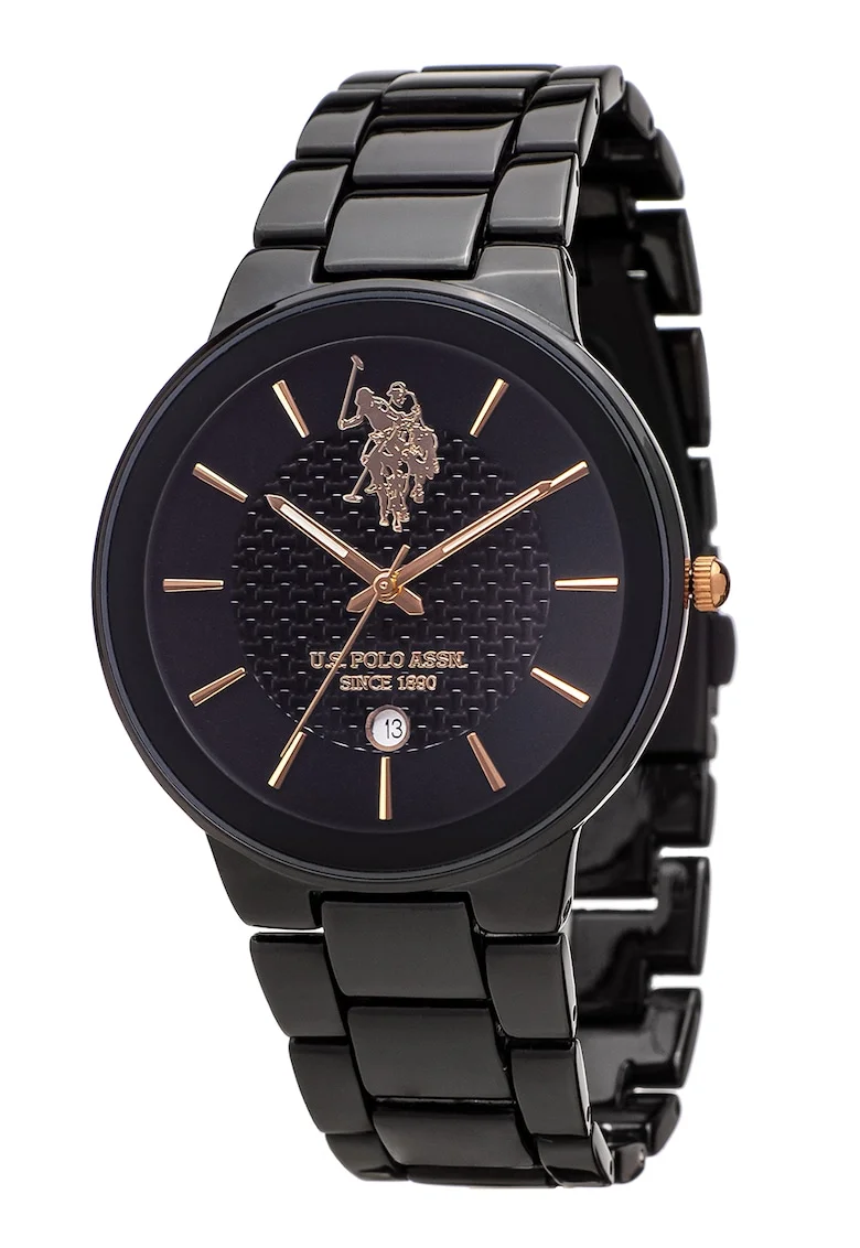 Ceas quartz cu cadran cu logo, Negru