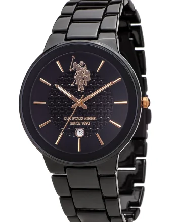 Ceas quartz cu cadran cu logo, Negru