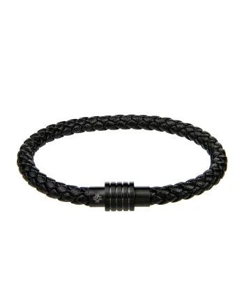 Bratara impletita din piele Hugo, Alb/Negru