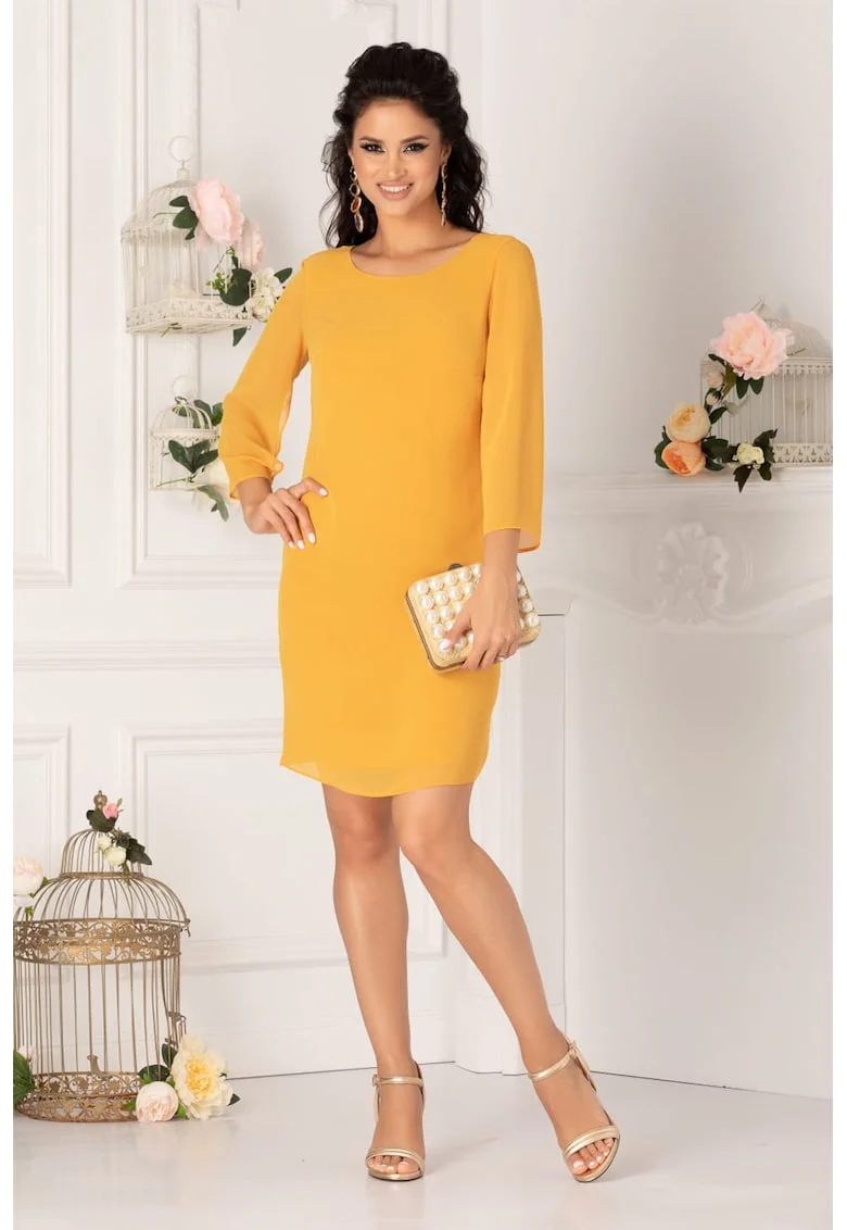 Rochie mini cu decolteu rotund si maneci cu decupaje, Portocaliu