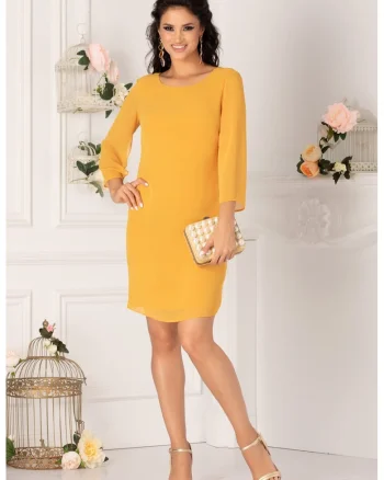 Rochie mini cu decolteu rotund si maneci cu decupaje, Portocaliu