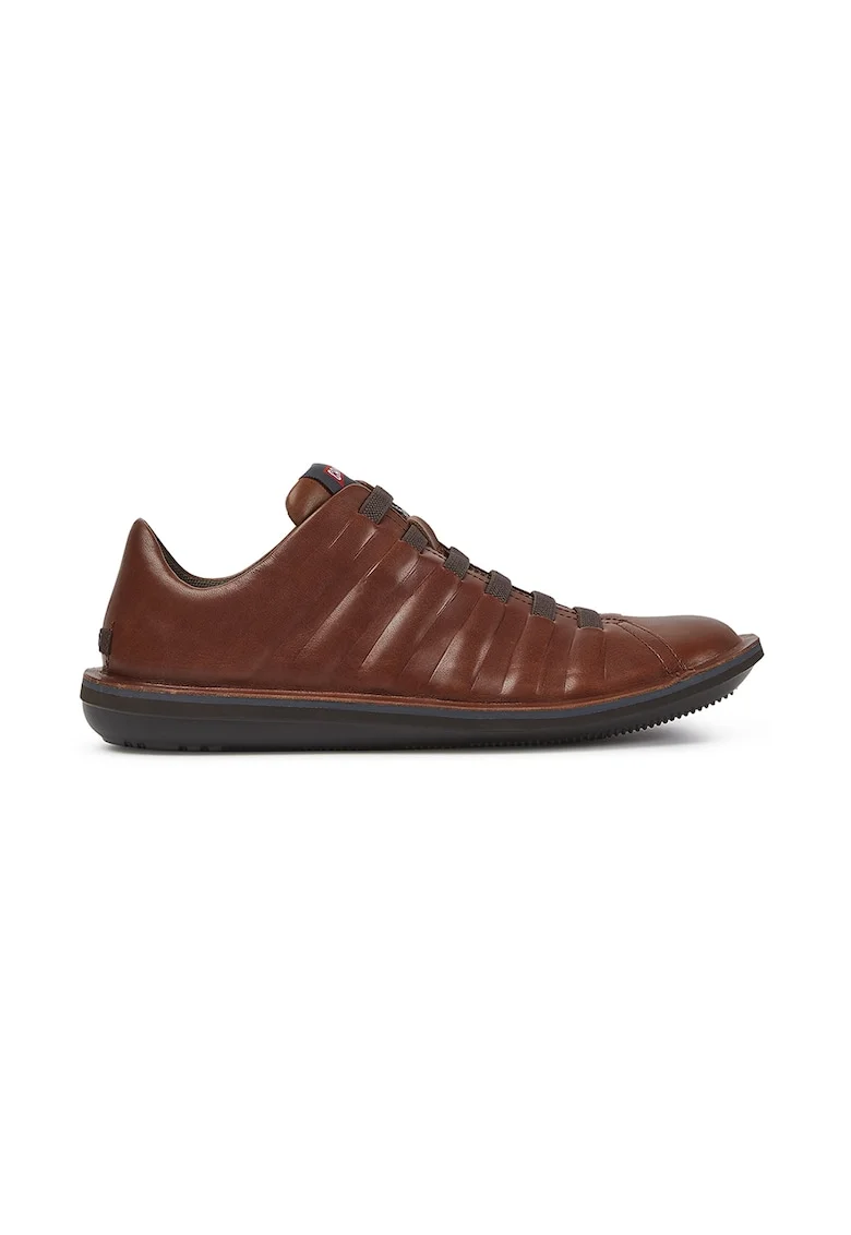 Pantofi casual din piele cu sireturi elastice, Maro