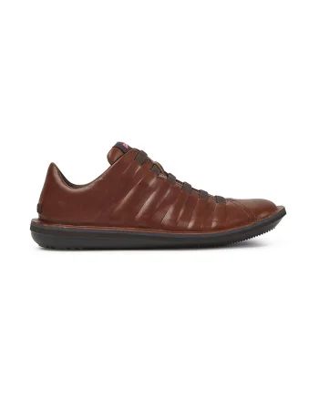Pantofi casual din piele cu sireturi elastice, Maro