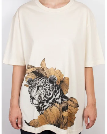 Tricou de bumbac organic cu imprimeu grafic, Gri/Crem