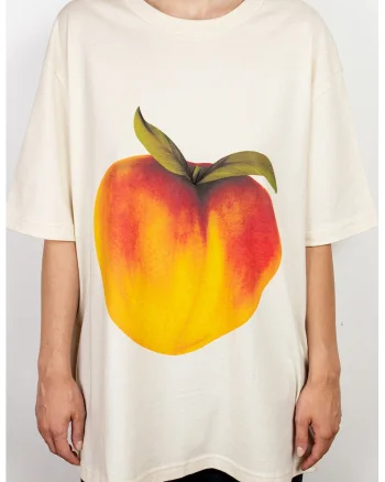Tricou de bumbac organic cu imprimeu cu fructe, Roz piersica/Crem