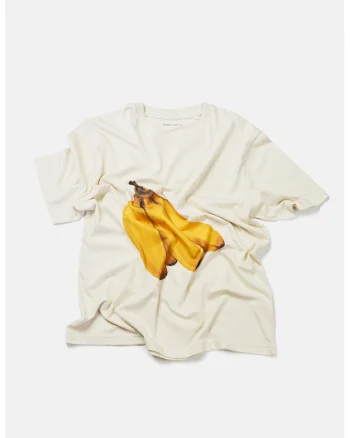 Tricou de bumbac organic cu imprimeu cu fructe si decolteu la baza gatului, Galben pal