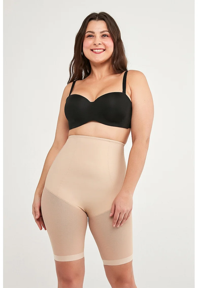 Pantaloni scurti modelatori cu insertii semi-transparente, Bej