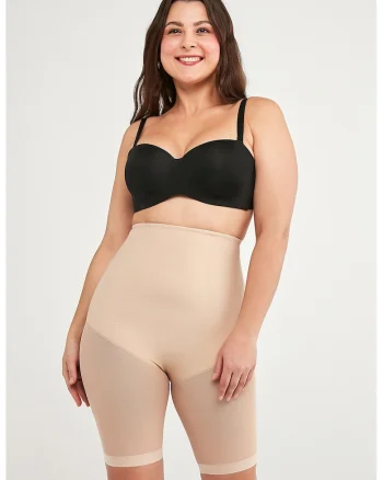 Pantaloni scurti modelatori cu insertii semi-transparente, Bej