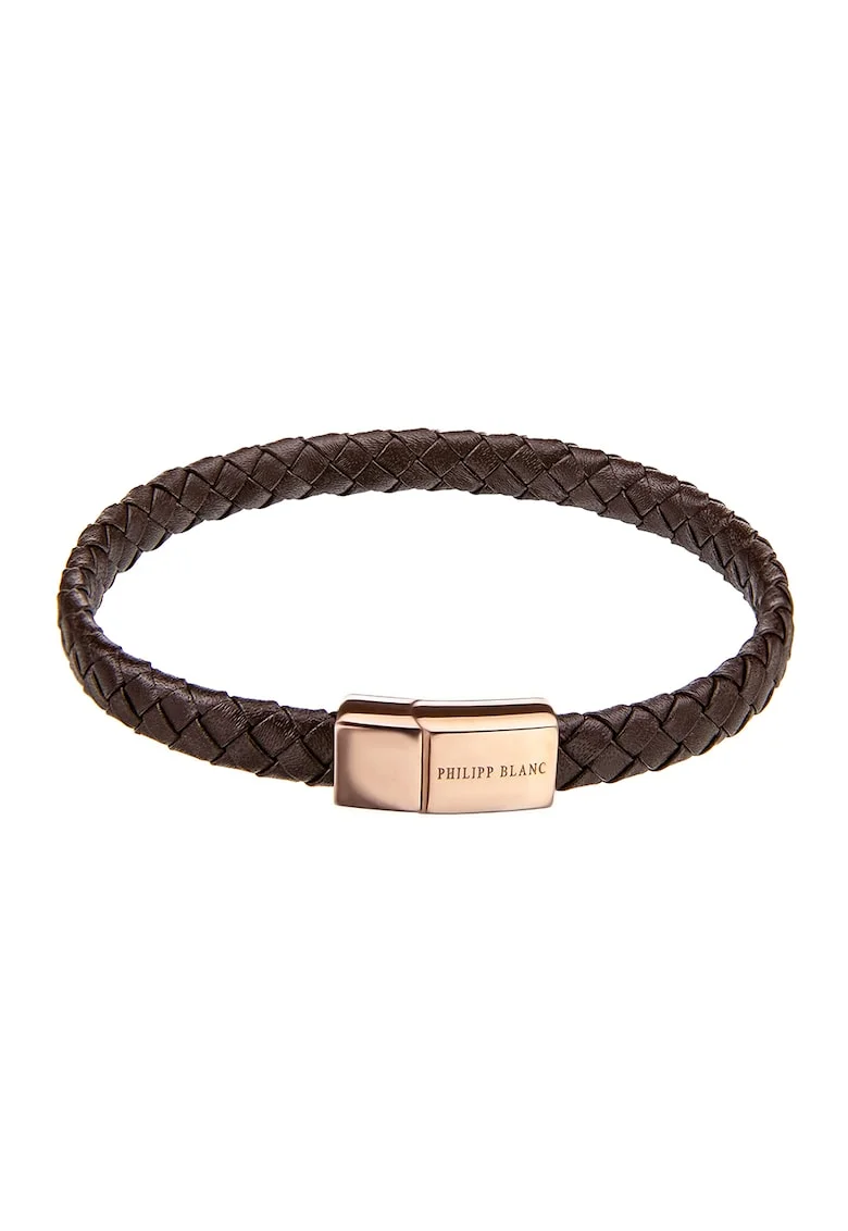 Bratara din piele cu aspect impletit, Maro/Maro bronz