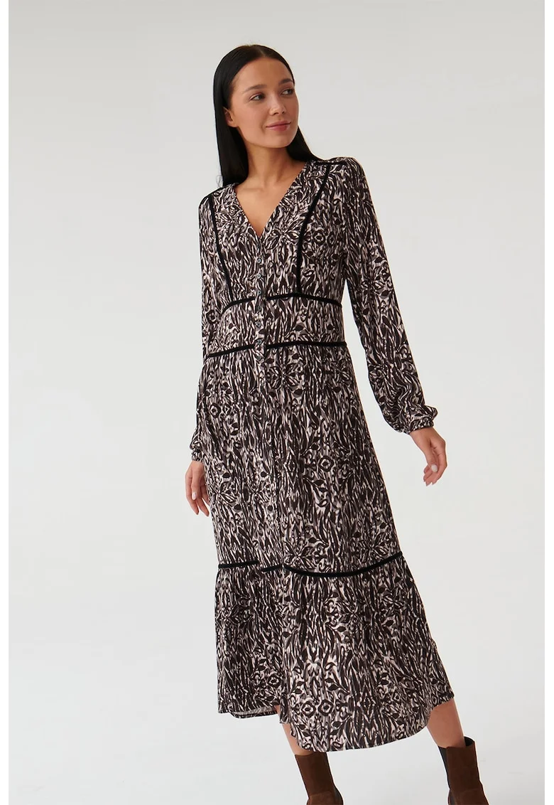 Rochie cu model si decolteu in V Alma, Alb/Negru