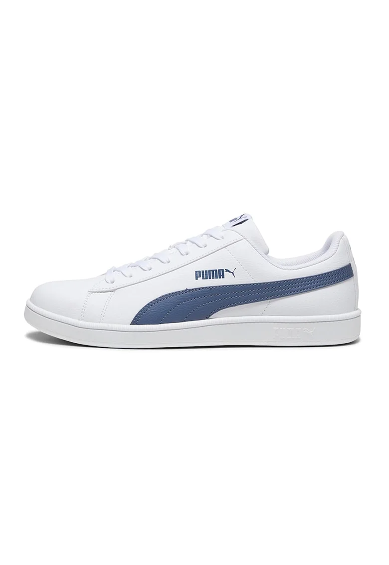 Pantofi sport de piele ecologica cu talpa plata, Alb/Albastru