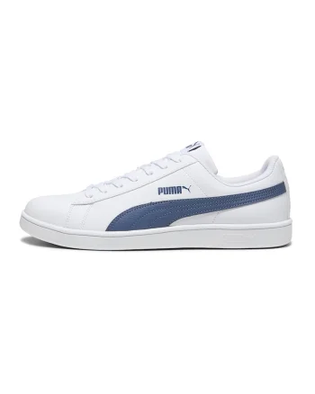 Pantofi sport de piele ecologica cu talpa plata, Alb/Albastru
