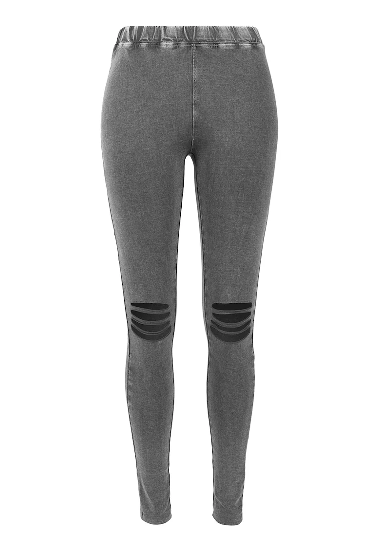 Jeggings cu rupturi decorative in zona genunchilor, Gri inchis