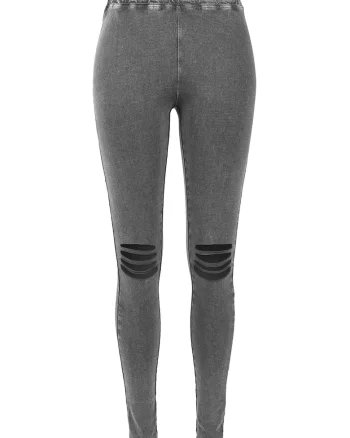 Jeggings cu rupturi decorative in zona genunchilor, Gri inchis