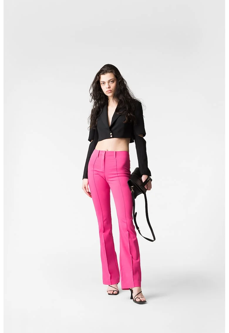 Pantaloni din amestec de bumbac cu talie inalta, Roz