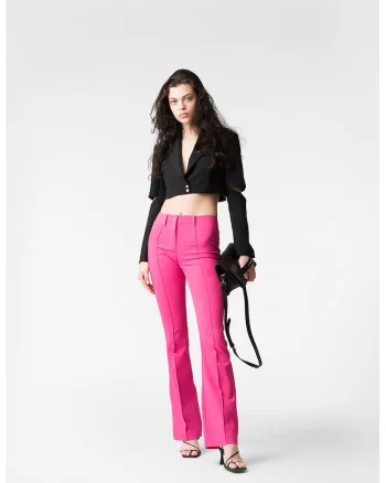 Pantaloni din amestec de bumbac cu talie inalta, Roz