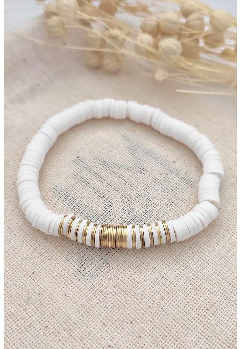 Bratara cu elastic in doua nuante, Alb/Auriu