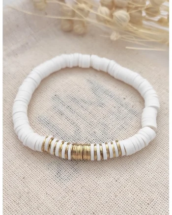Bratara cu elastic in doua nuante, Alb/Auriu