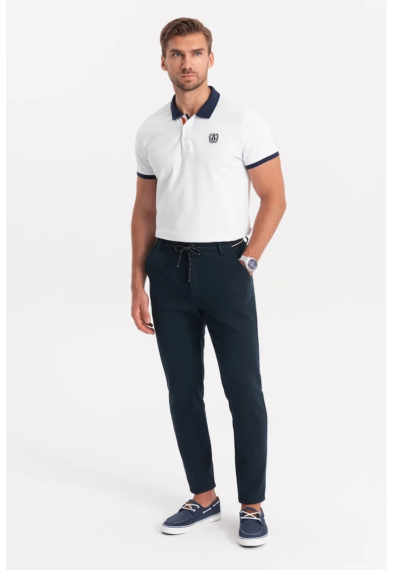 Pantaloni texturati cu snur, Bleumarin