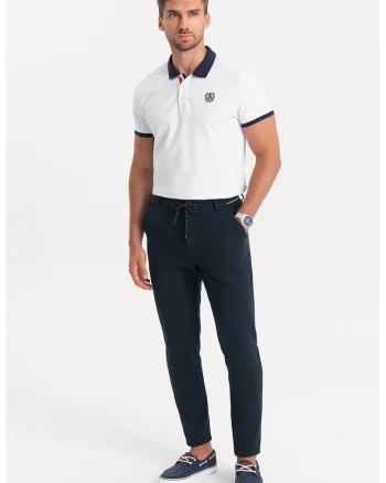 Pantaloni texturati cu snur, Bleumarin