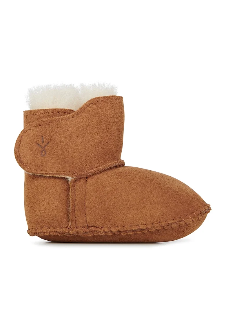 Ghete de piele de oaie cu captuseala de lana, fara inchidere, Caramel