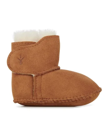 Ghete de piele de oaie cu captuseala de lana, fara inchidere, Caramel